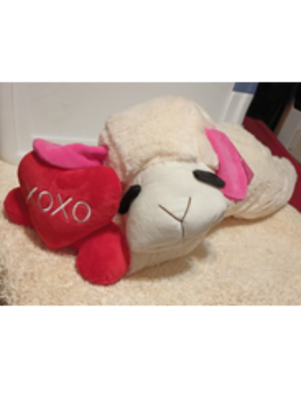 NWT~ Multipet's Jumbo Valentines Plush Lamb Chop Dog Toy w/ Red 3-D Heart "XOXO" - Picture 10 of 12